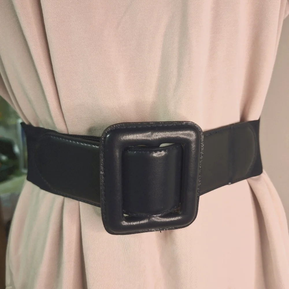 Navy Square Buckle Stretch Belt Size Small/ Med